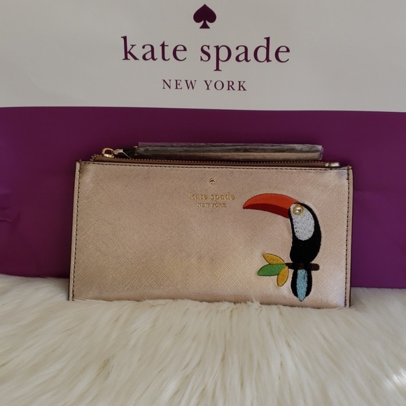 New Rose Gold Toucan Kate Spade Clutch Wristlet - Picture 3 of 4